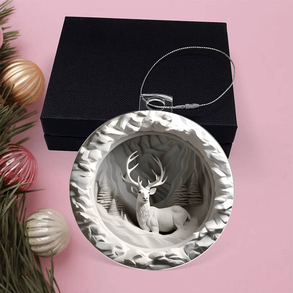 White Deer 3d Effect Acrylic Ornament-[Heartfelt Family Gift]