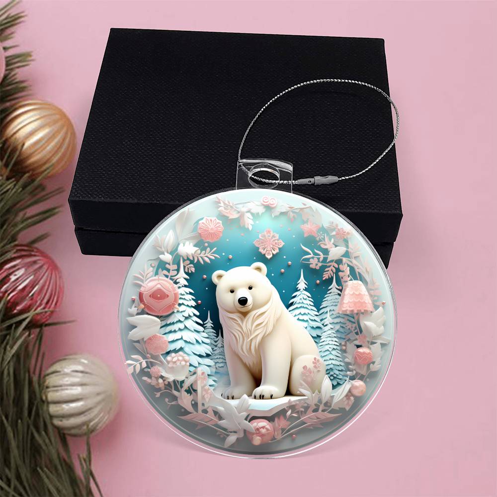 Pastel Pink and Blue Polar Bear Christmas Ornament - Acrylic Holiday Decor-[Heartfelt Family Gift]