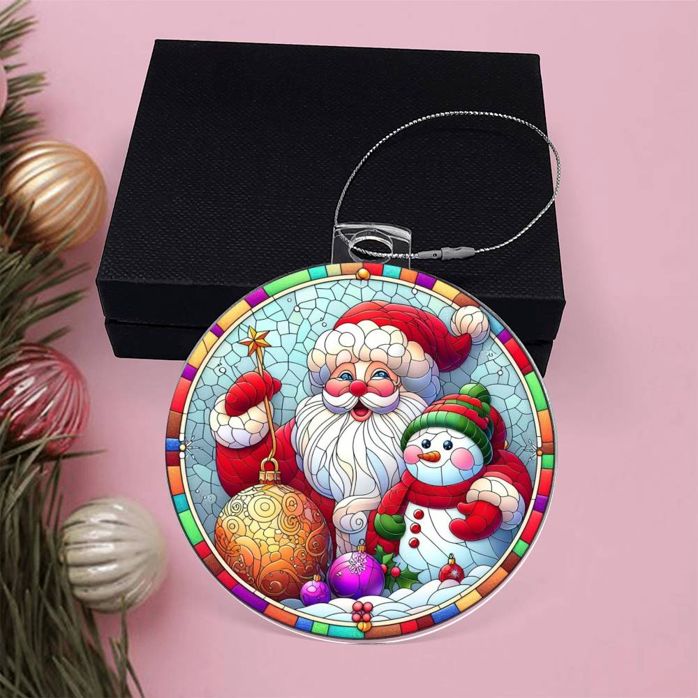 Stained Glass-Style Acrylic Christmas Ornament Santa and Snowman for Festive Decor-[Heartfelt Family Gift]