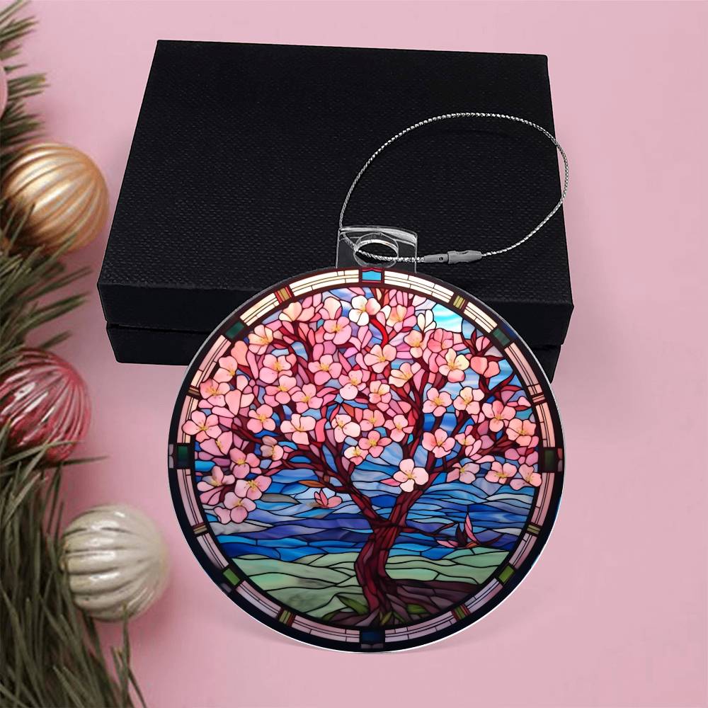 Cherry Blossom Acrylic Christmas Ornament - Festive Holiday Decor-[Heartfelt Family Gift]