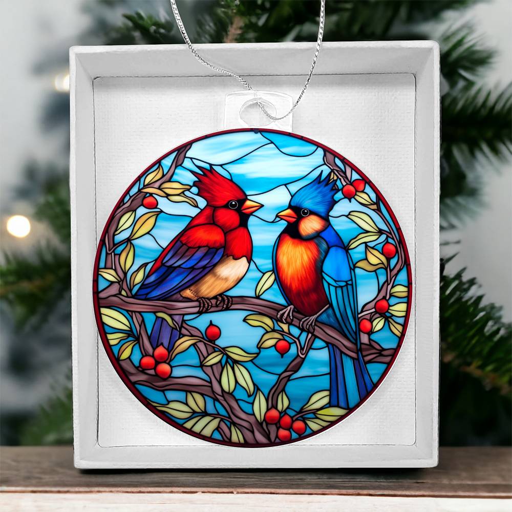 Cardinal Birds Stained Glass Effect Acrylic Christmas Ornament-[Heartfelt Family Gift]