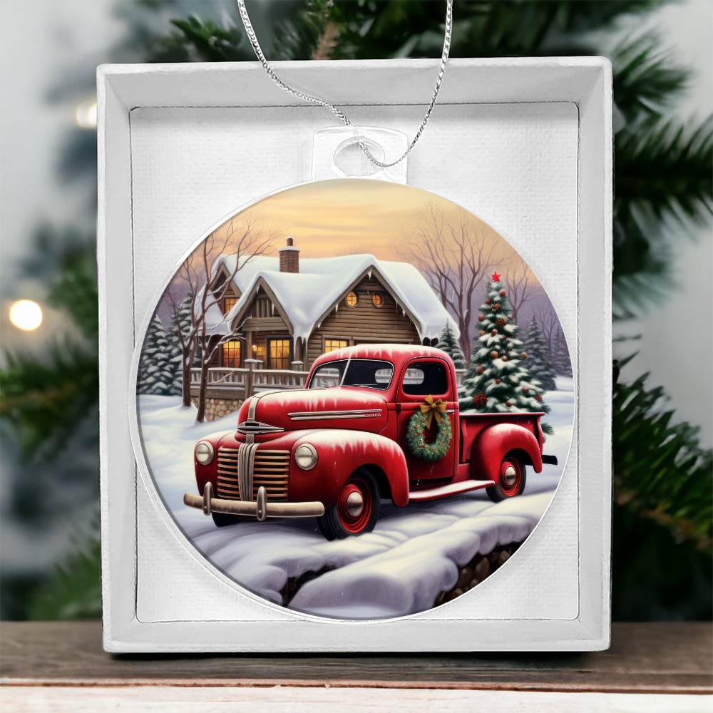 Red Truck Acrylic Christmas Ornament-[Heartfelt Family Gift]