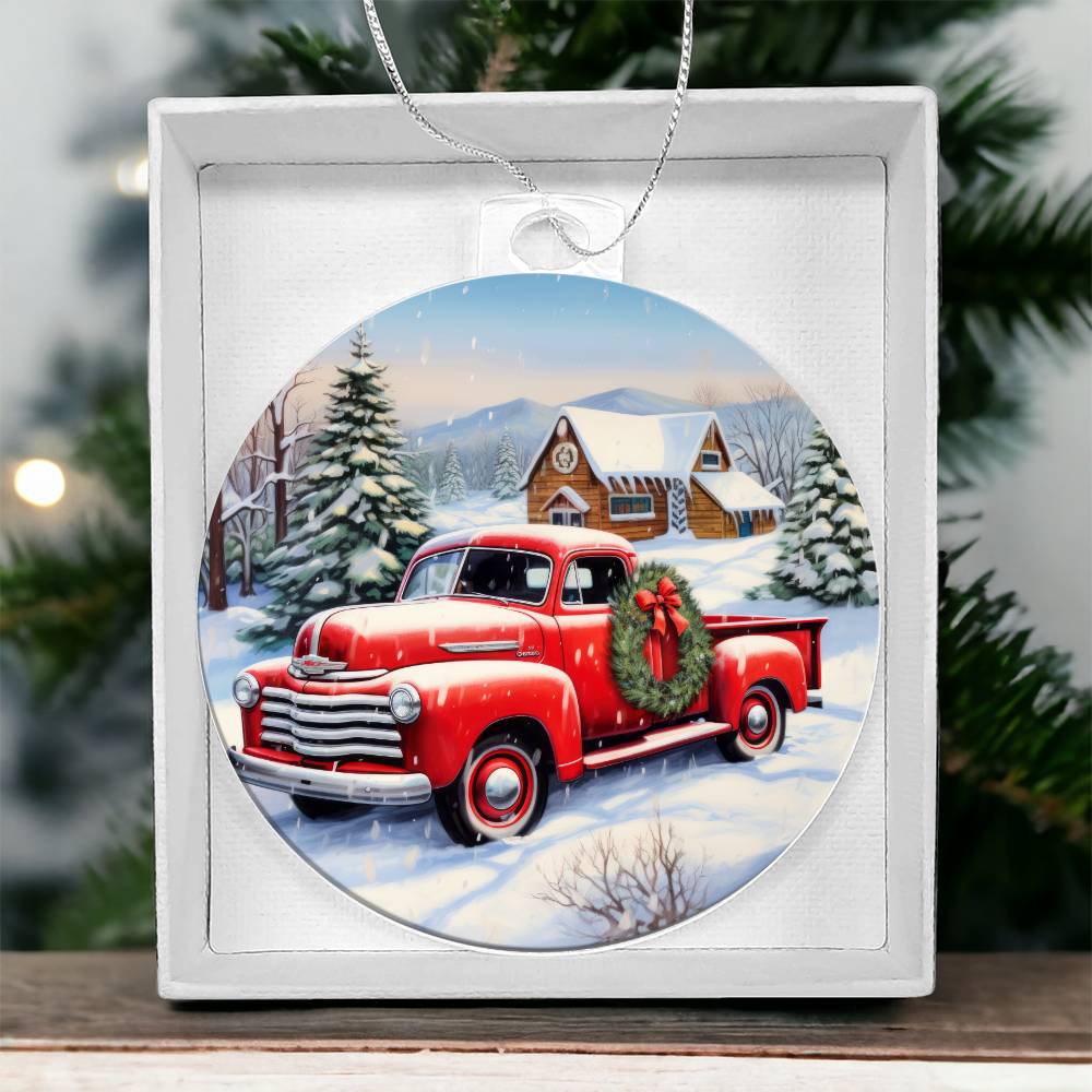 Red Pick Up Truck Acrylic Ornament-[Heartfelt Family Gift]