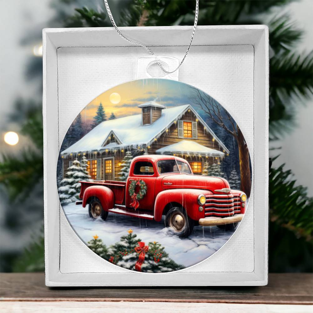 Red Truck Acrylic Christmas Ornament-[Heartfelt Family Gift]
