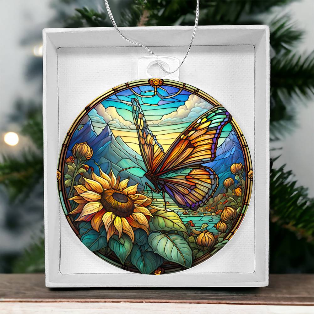 Butterfly Acrylic Christmas Ornament Faux Stained Glass Look-[Heartfelt Family Gift]