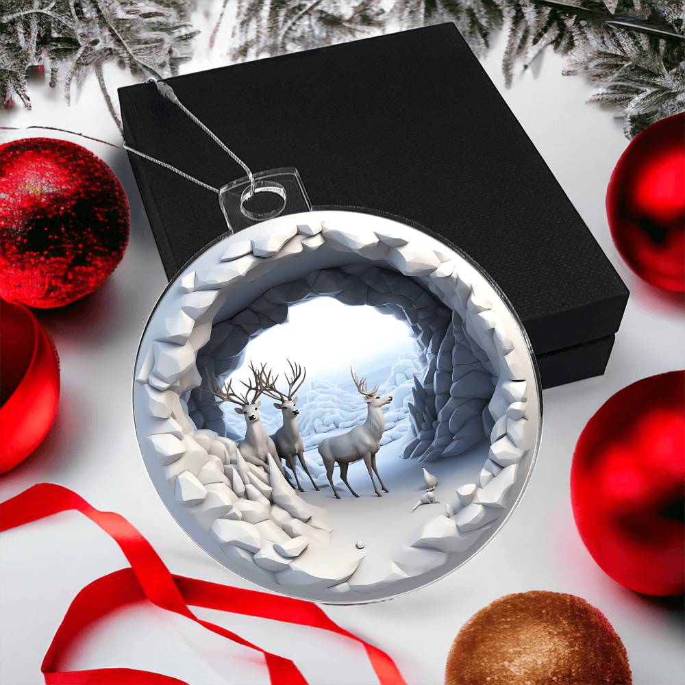 Rustic Winter Deer Acrylic Ornament  Handmade Holiday Decoration-[Heartfelt Family Gift]