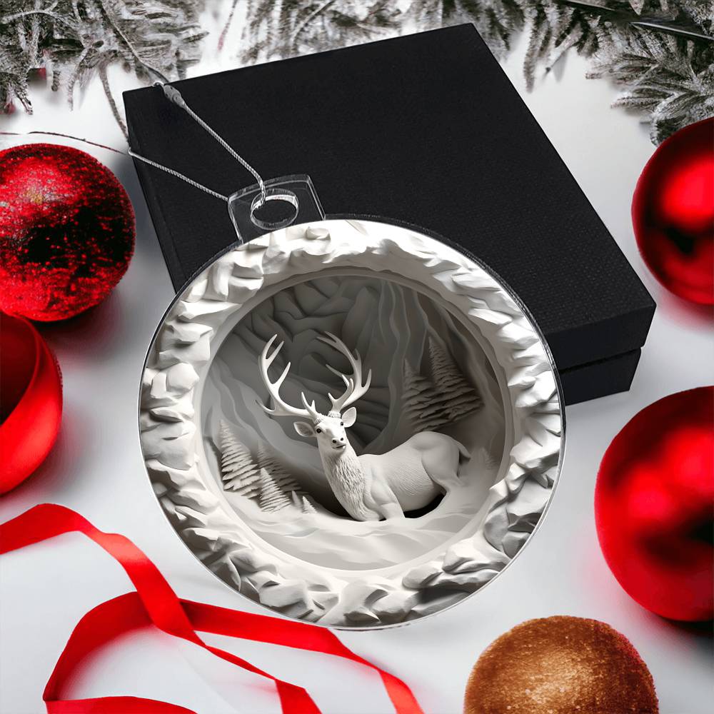 White Deer 3d Effect Acrylic Ornament-[Heartfelt Family Gift]