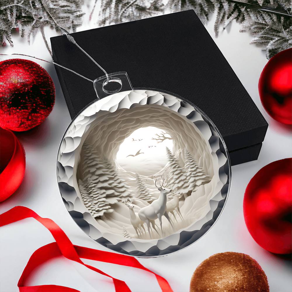 Acrylic Christmas Ornament Snowy Woods 3D Effect-[Heartfelt Family Gift]