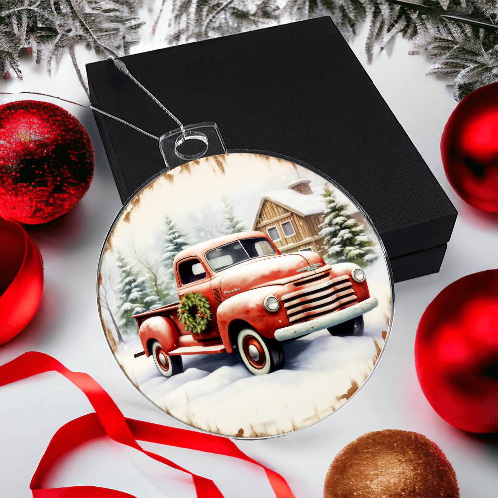 Pickup Truck Acrylic Christmas Ornament-[Heartfelt Family Gift]