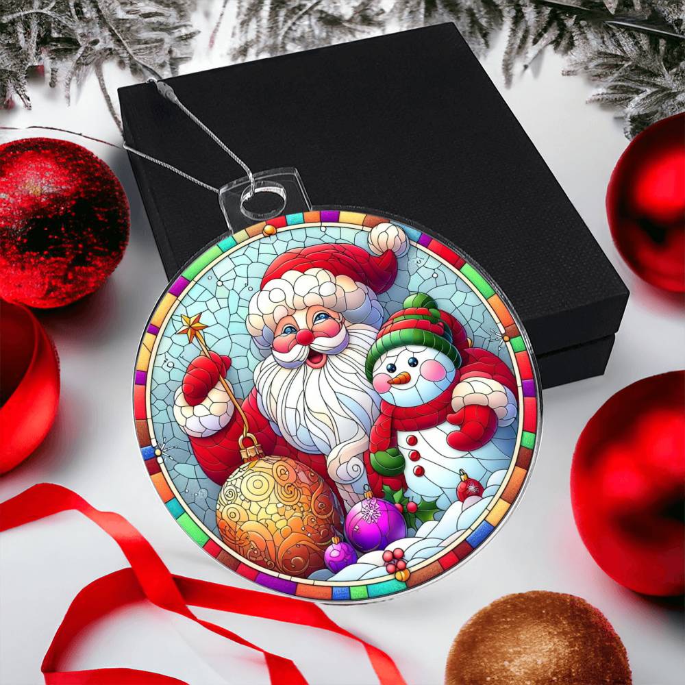 Stained Glass-Style Acrylic Christmas Ornament Santa and Snowman for Festive Decor-[Heartfelt Family Gift]