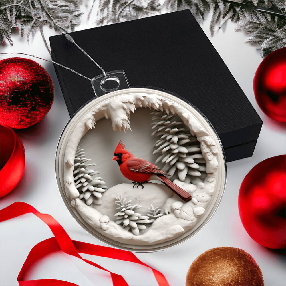 Cardinal 3d Effect Acrylic Ornament-[Heartfelt Family Gift]
