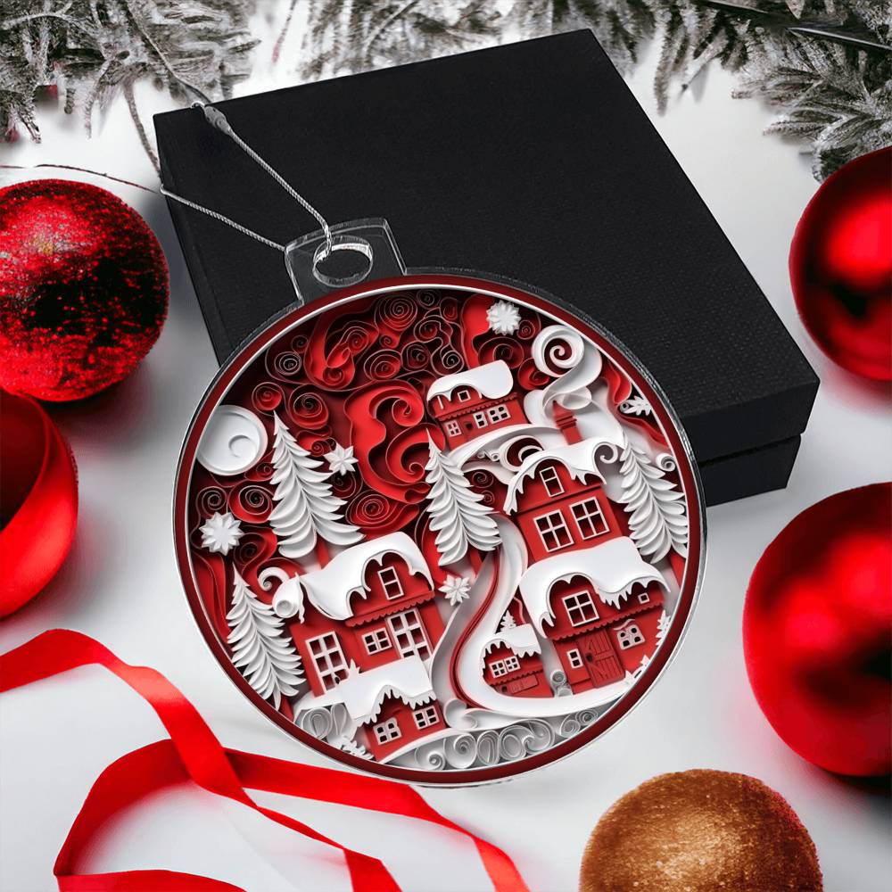 Red Christmas Village Acrylic Ornament-[Heartfelt Family Gift]