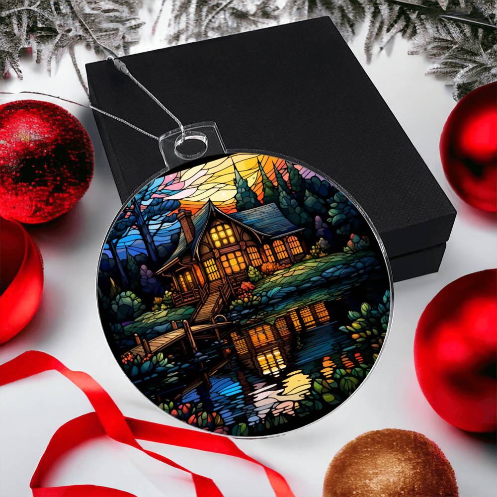 Handcrafted Stained Glass Lake House Christmas Ornament - Perfect for Decorating Your Holiday Home-[Heartfelt Family Gift]