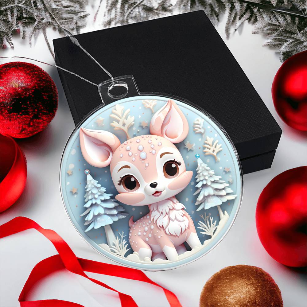 Pastel Pink and Blue Baby Deer Acrylic Christmas Ornament-[Heartfelt Family Gift]