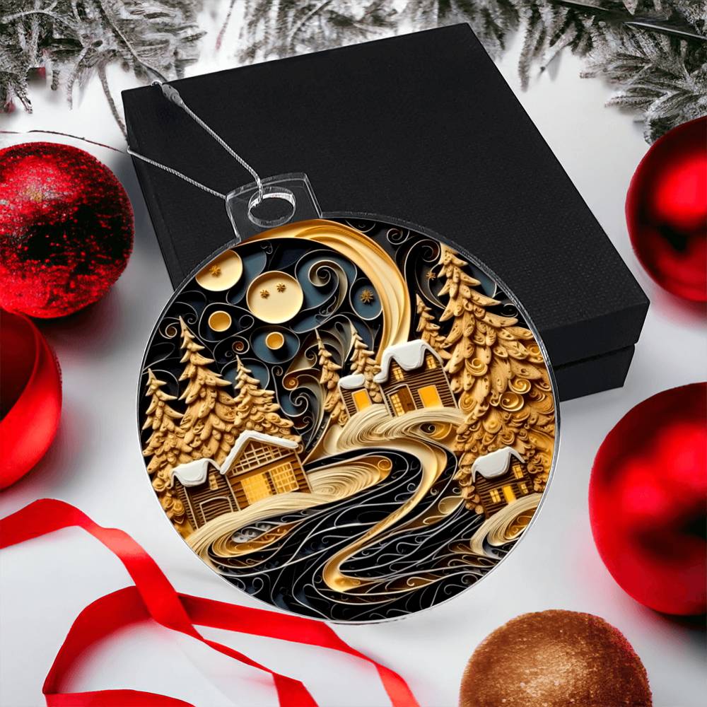 Village Quilling Effect Acrylic Ornament-[Heartfelt Family Gift]