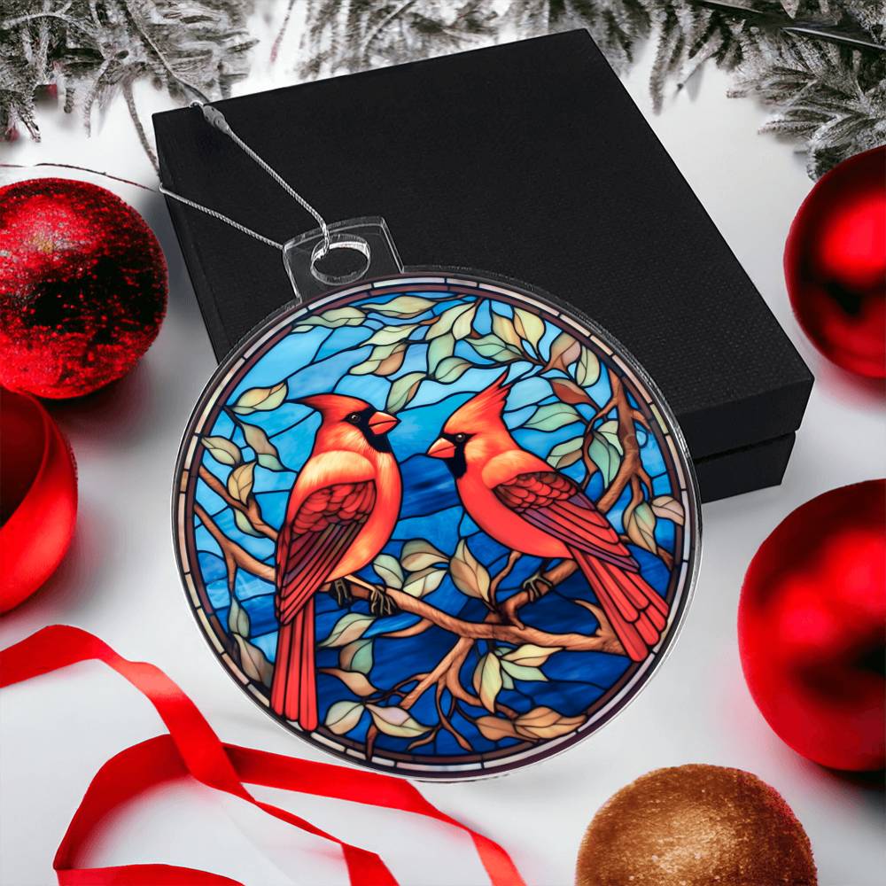 Cardinals Stained Glass Acrylic Ornament-[Heartfelt Family Gift]