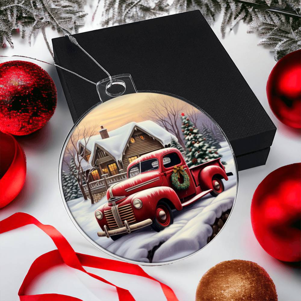 Red Truck Acrylic Christmas Ornament-[Heartfelt Family Gift]