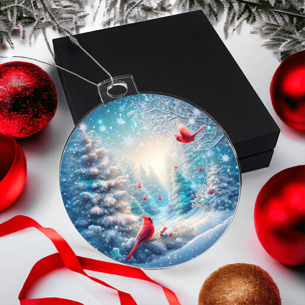 Cardinals Winter Scene Christmas Ornament - Hand-Painted Ceramic Keepsake Decoration-[Heartfelt Family Gift]