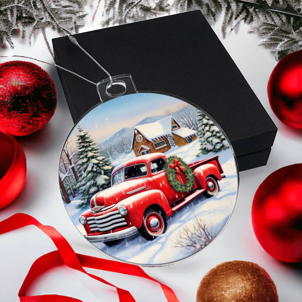 Red Pick Up Truck Acrylic Ornament-[Heartfelt Family Gift]