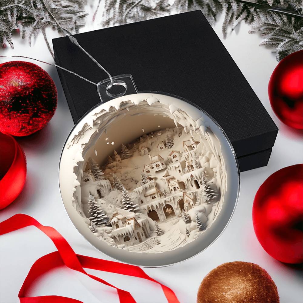 3D Winter Scene Acrylic Ornament with Realistic Effect  Perfect Holiday Decoration-[Heartfelt Family Gift]
