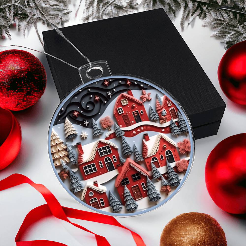 Red Christmas Village Acrylic Ornament-[Heartfelt Family Gift]