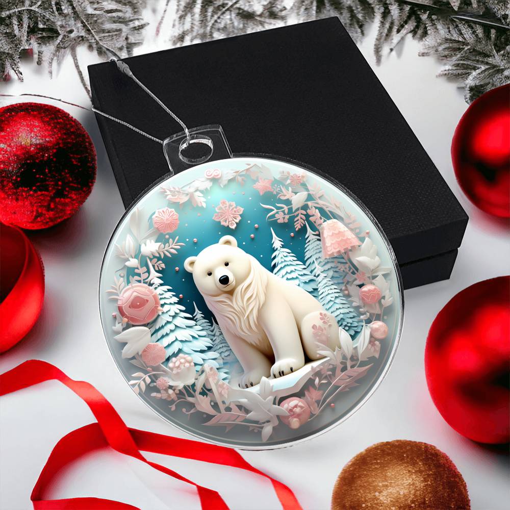 Pastel Pink and Blue Polar Bear Christmas Ornament - Acrylic Holiday Decor-[Heartfelt Family Gift]