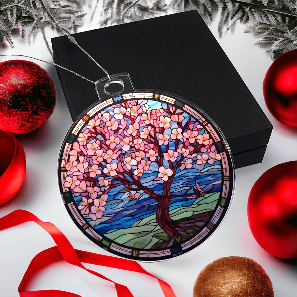 Cherry Blossom Acrylic Christmas Ornament - Festive Holiday Decor-[Heartfelt Family Gift]