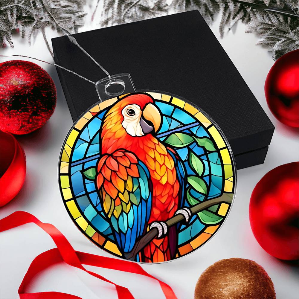 Festive Stained Glass Parrot Christmas Tree Ornament - Unique Handcrafted Design for Bird Lovers-[Heartfelt Family Gift]