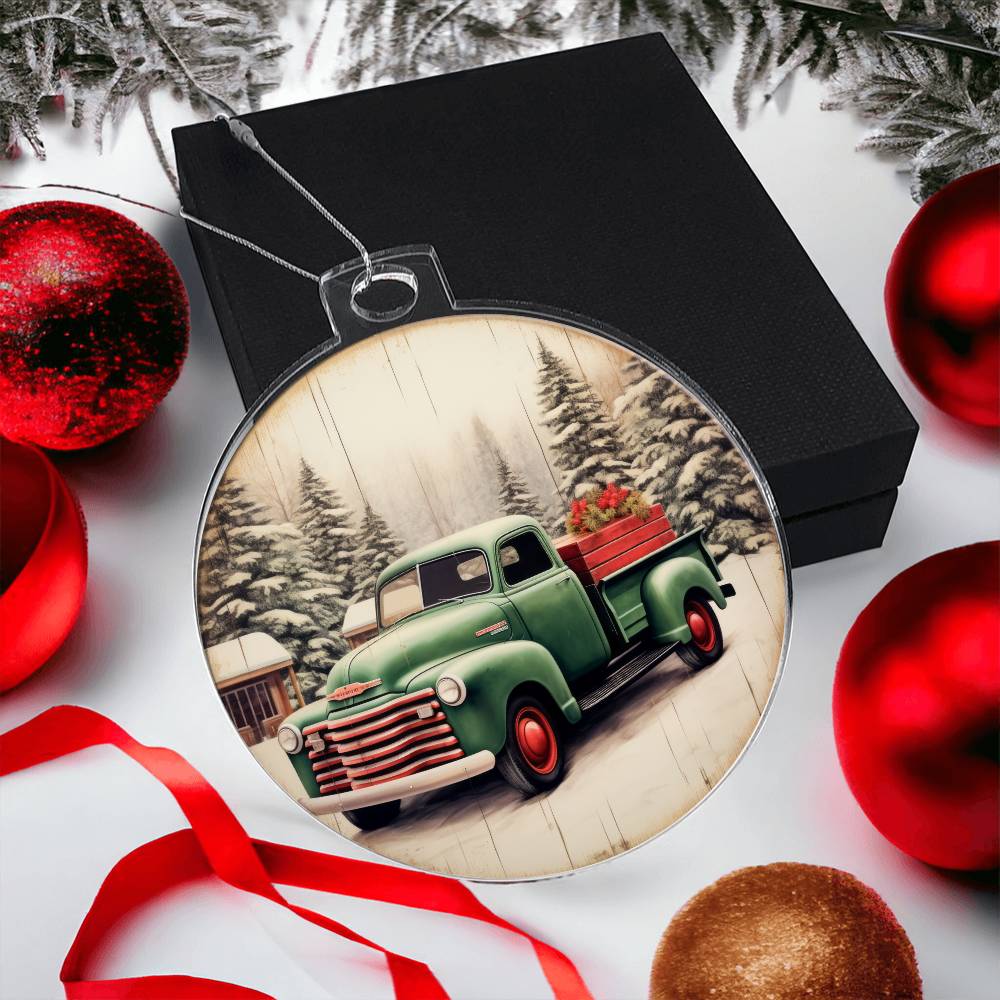 Christmas Pickup truck Acrylic Christmas Ornament-[Heartfelt Family Gift]