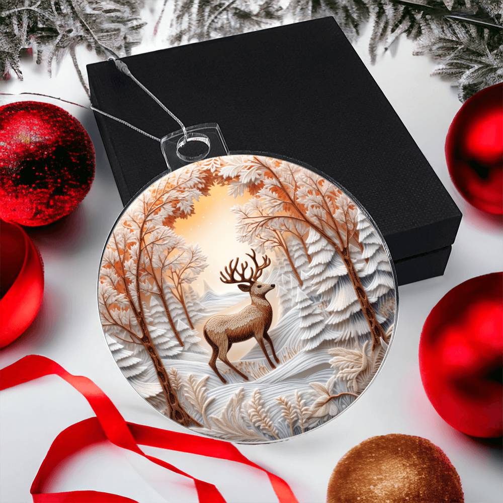 Deer in Snow Acrylic Christmas Ornament - Perfect for Holiday Decor-[Heartfelt Family Gift]