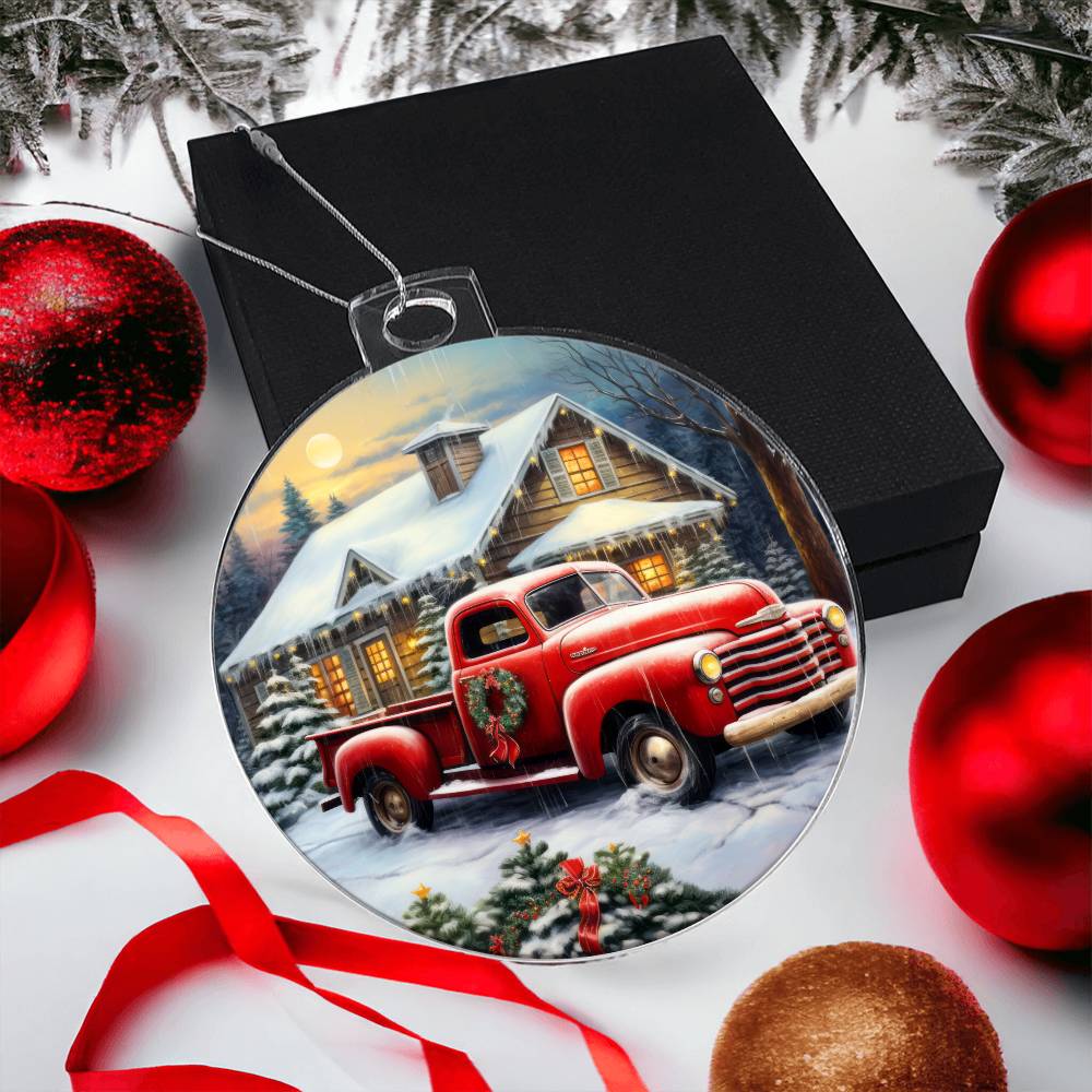 Red Truck Acrylic Christmas Ornament-[Heartfelt Family Gift]