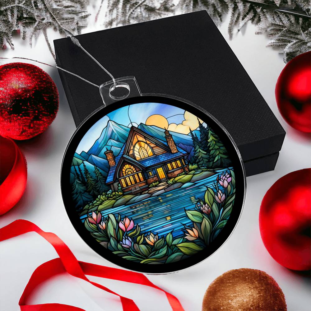 Stained Glass Lake House Christmas Ornament - Handcrafted Holiday Decor-[Heartfelt Family Gift]