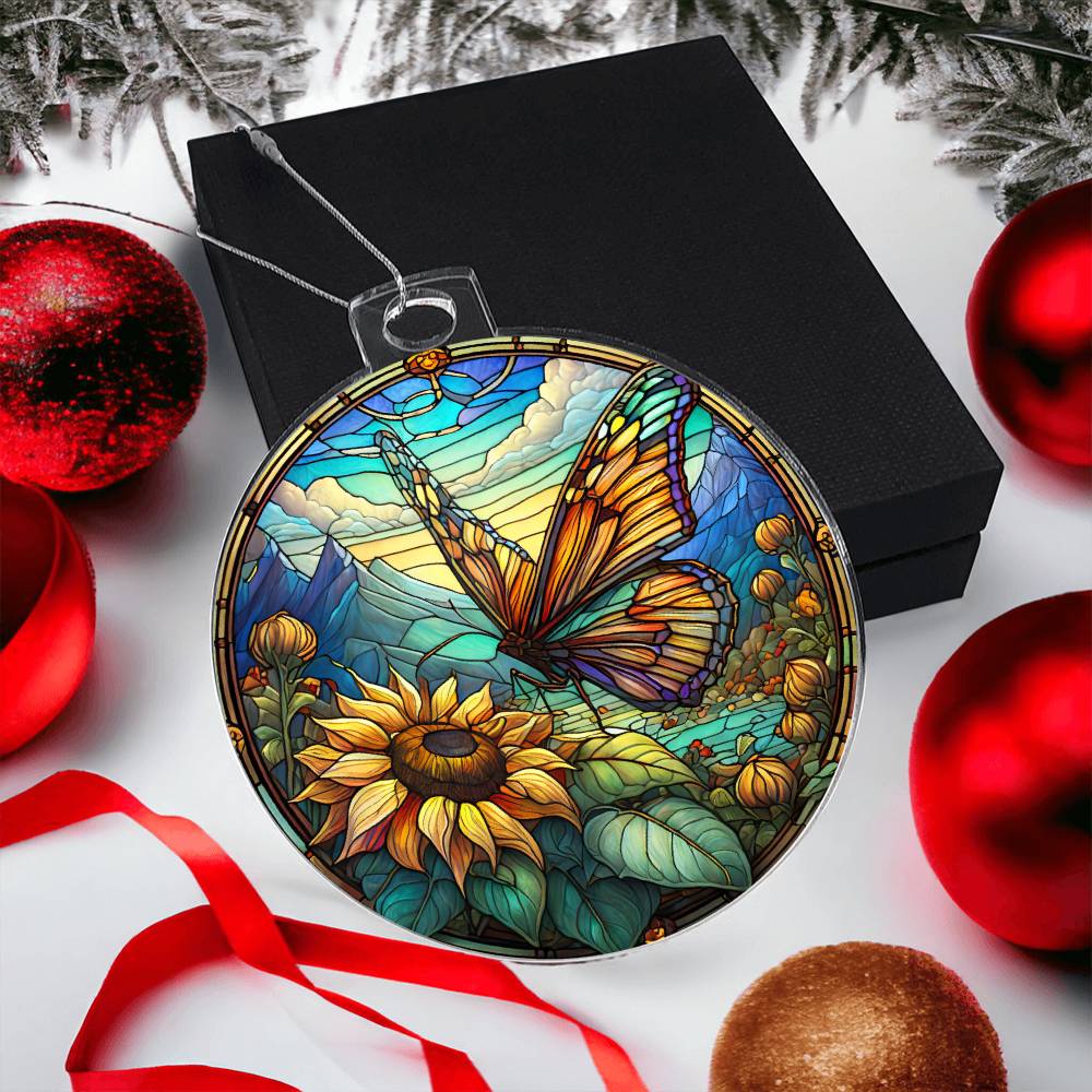 Butterfly Acrylic Christmas Ornament Faux Stained Glass Look-[Heartfelt Family Gift]