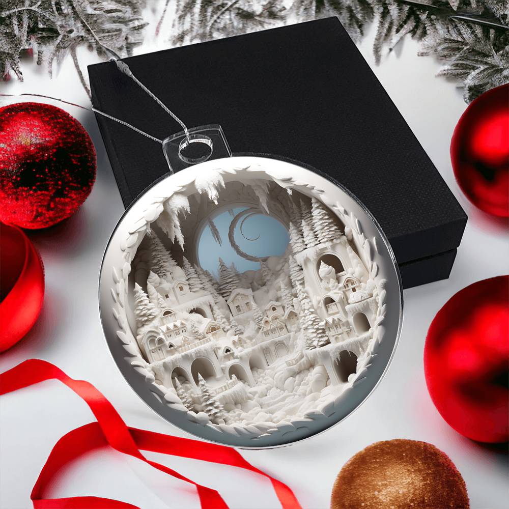 3D Winter Scene Acrylic Ornament - Snowy Ornament for Holiday Decor-[Heartfelt Family Gift]