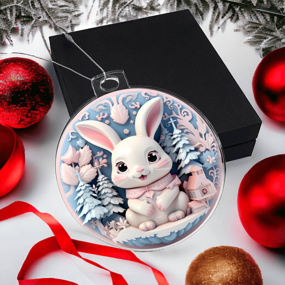 Pastel Bunny Acrylic Christmas Ornament - Pink and Blue Holiday Decoration-[Heartfelt Family Gift]