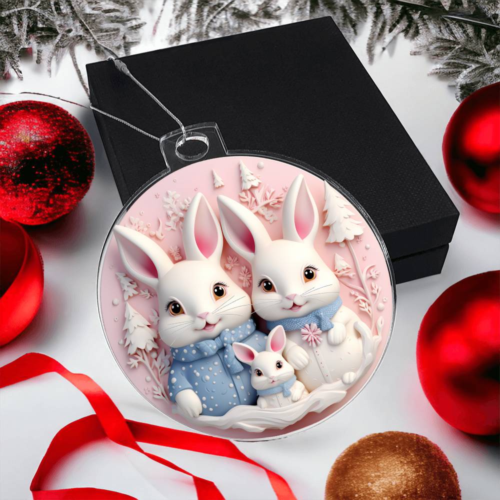 Pastel Pink and Blue Bunny Family Christmas Ornament - Acrylic Adorable Additions to Your Tree-[Heartfelt Family Gift]