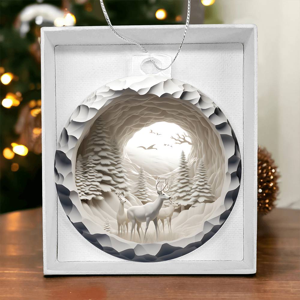 Acrylic Christmas Ornament Snowy Woods 3D Effect-[Heartfelt Family Gift]
