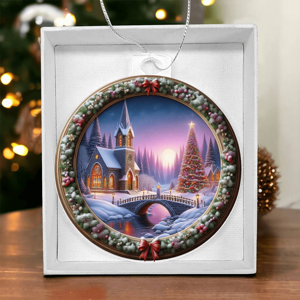 Snowy Church Acrylic Christmas Ornament