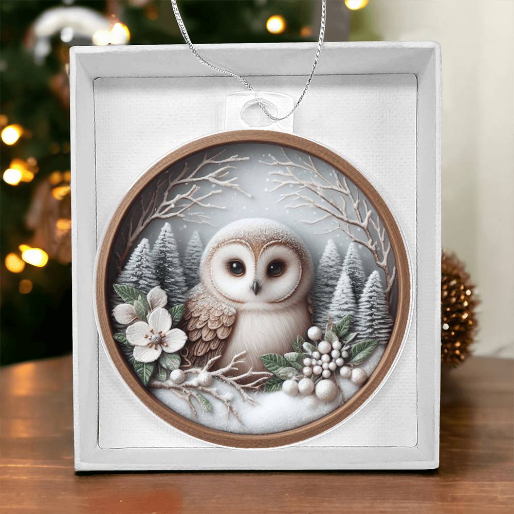 Woodland Owl 3D Effect Acrylic Christmas Ornament