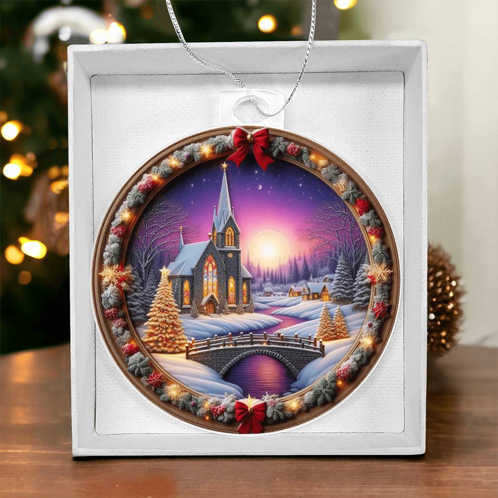 Snowy Church Acrylic Christmas Ornament