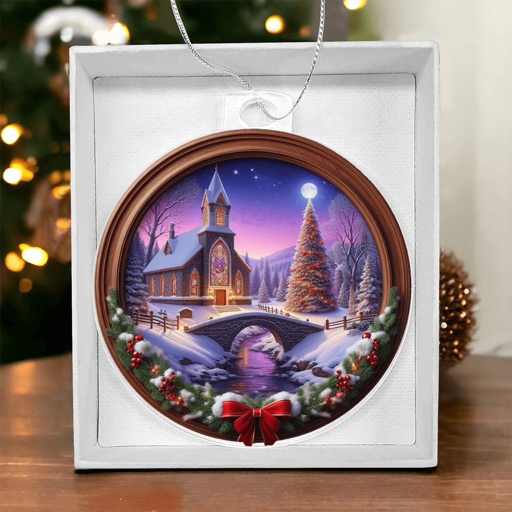Snowy Church Acrylic Christmas Ornament
