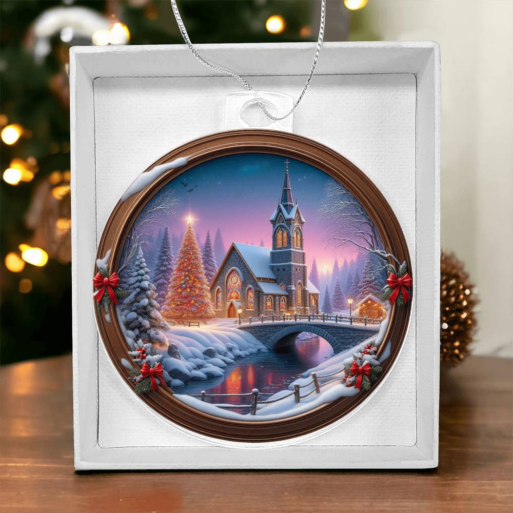 Snowy Church Acrylic Christmas Ornament