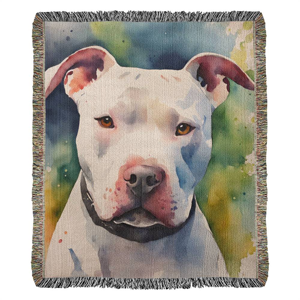 Soft Watercolor Pitbull Woven Blanket - Cozy Home Decor Featuring Pittbull Design-[Heartfelt Family Gift]