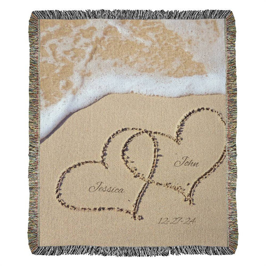 Personalized Coastal Woven Blanket with Custom Names - Perfect Wedding Gift in Sand-[Heartfelt Family Gift]