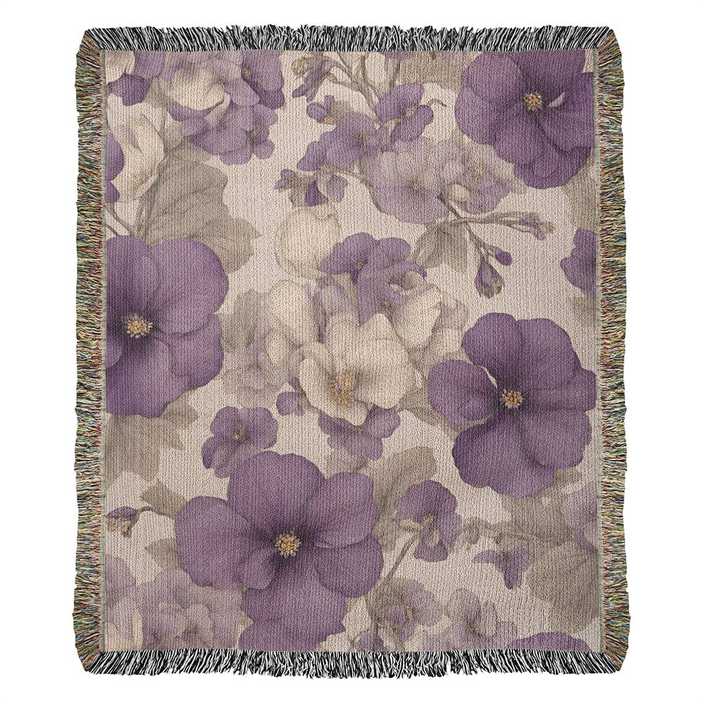 February Birth Month Flowers Violets and Primrose Floral Woven Blanket-[Heartfelt Family Gift]