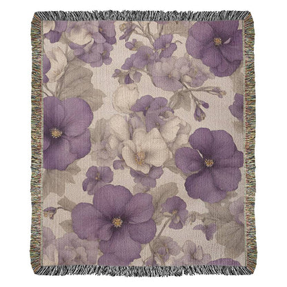 February Birth Month Flowers Violets and Primrose Floral Woven Blanket-[Heartfelt Family Gift]