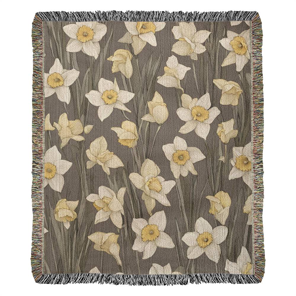 Floral Woven Blanket Daffodils March Birth Flower Throw-[Heartfelt Family Gift]