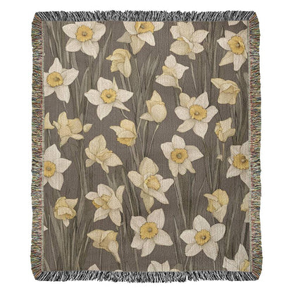 Floral Woven Blanket Daffodils March Birth Flower Throw-[Heartfelt Family Gift]