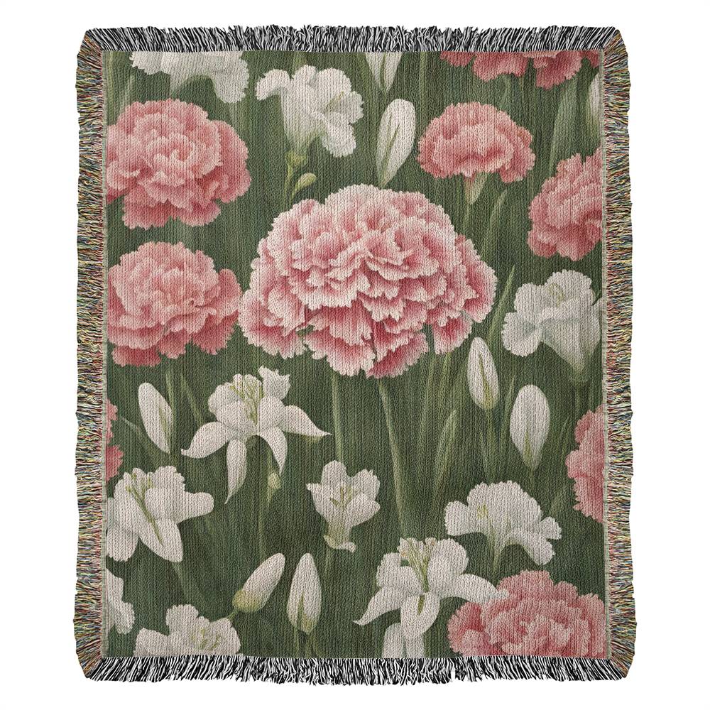 January Birth Month Flower Carnation Snowdrop Woven Blanket-[Heartfelt Family Gift]