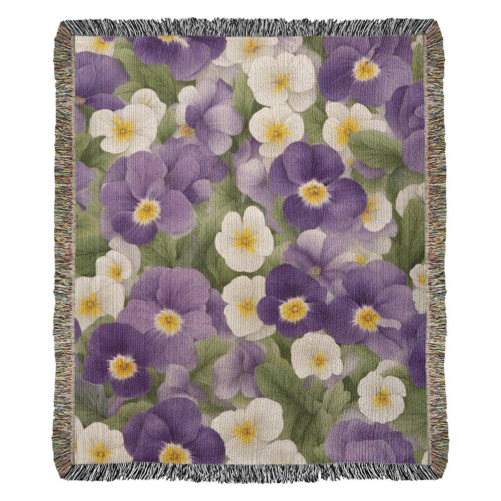 February Birth Month Flowers Violets and Primrose Floral Woven Blanket-[Heartfelt Family Gift]